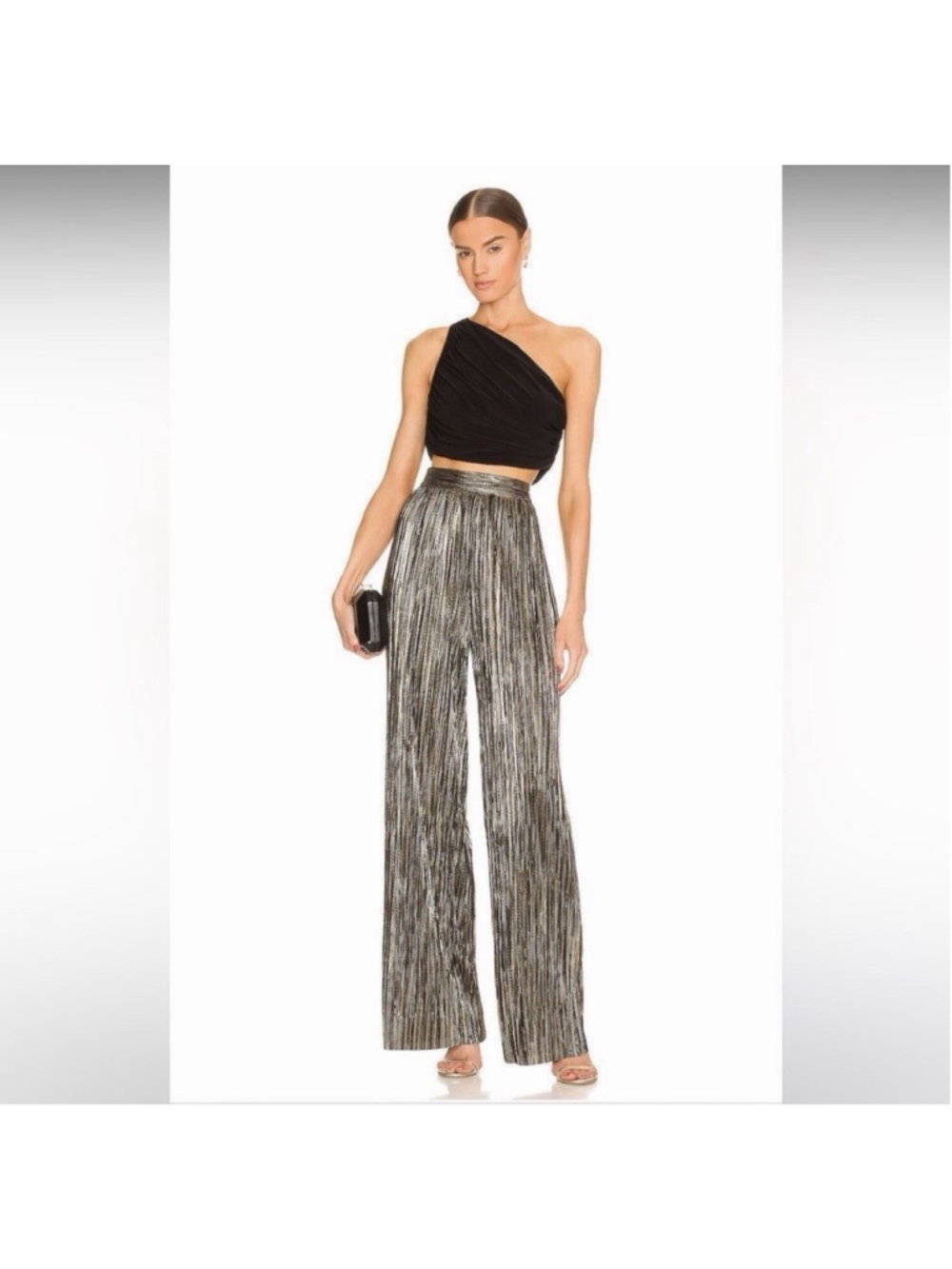 Sabina Musayev Ross Pant Metallic Black Gold S Hi-Rise Wide-Leg Revolve FLAWLESS
